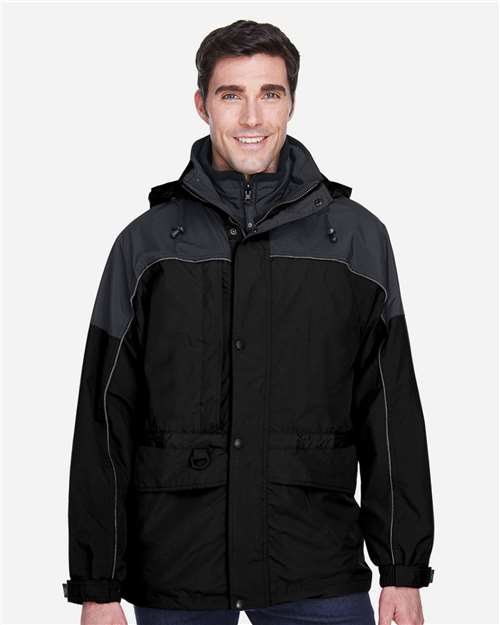 North End 88006, Men's 3-in-1 Two-tone Parka, Black