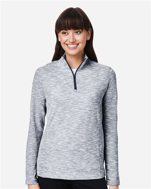 North End NE415W, Women's Eclipse Jacquard Quarter-zip Pullover, Black Heather