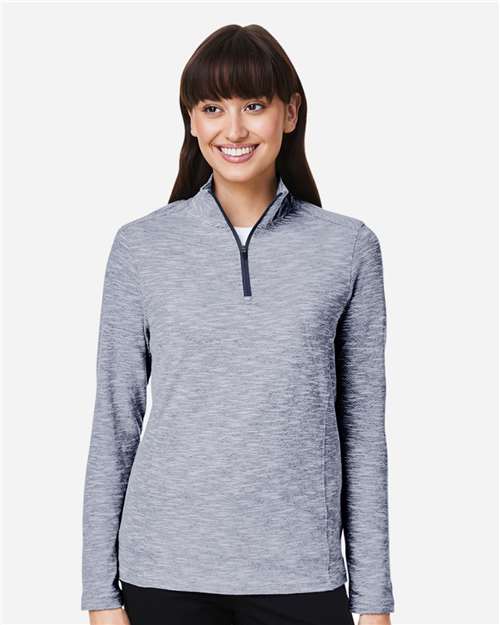 North End NE415W, Women's Eclipse Jacquard Quarter-zip Pullover, Classic Navy Heather