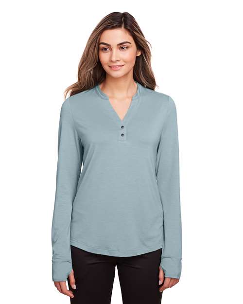 Women's JAQ Stretch Performance V-Neck Snap Pullover - - 14082 Opal Blue 171D3 5-5.9 oz AB Exclusive Brands Antimicrobial CA New ab Corporate Corporate Gifting & Incentives Corporate Gifting - Mid-Range Henley Knit Long Sleeves Moisture-Management NE400W New AB North End Performance Polos & Knits Polyester Quarter-Zips Rayon S&S Deep Deals S&S Exclusive Brands Spandex Sustainable Materials Sustainable Styles Thumbholes Tops V-Neck Womens