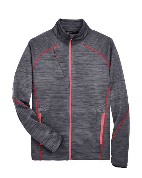 North End 88697, Men's Flux Mélange Bonded Fleece Jacket, Carbon/ Olympic Red