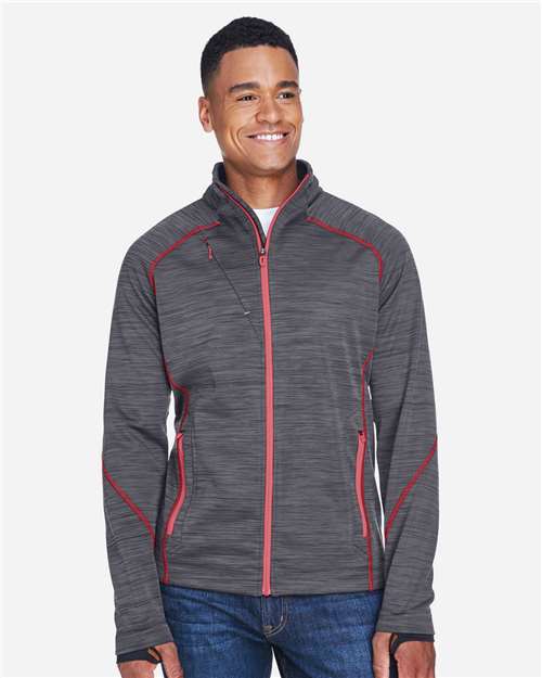 Men's Flux Mélange Bonded Fleece Jacket - - 14085 Carbon Olympic Red 269D3 88697 AB Exclusive Brands Activewear CA New ab Fleece Full-Zips Jackets Media Pocket Mens & Unisex New AB North End Outerwear Pockets Polyester - 100% S&S Exclusive Brands Thumbholes Zips