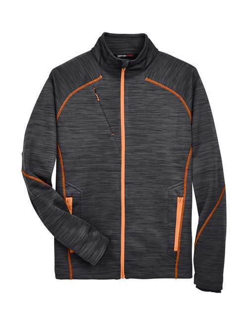 North End 88697, Men's Flux Mélange Bonded Fleece Jacket, Carbon/ Orange Soda