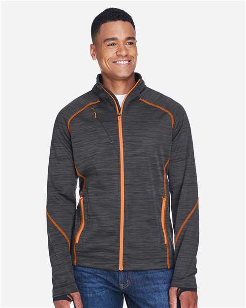 North End 88697, Men's Flux Mélange Bonded Fleece Jacket, Carbon/ Orange Soda