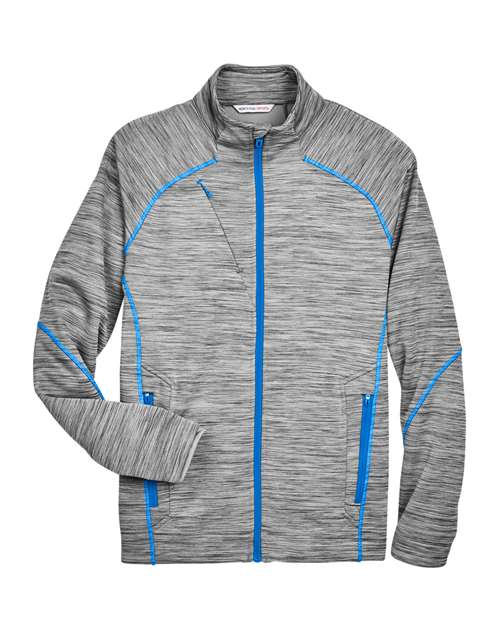 North End 88697, Men's Flux Mélange Bonded Fleece Jacket, Platinum/ Olympic Blue