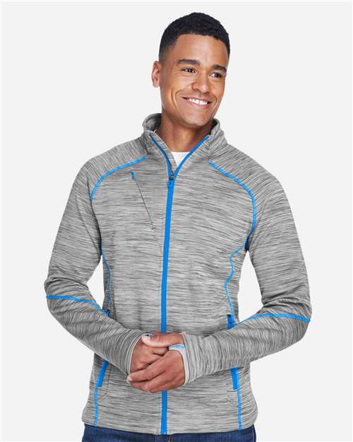 North End 88697, Men's Flux Mélange Bonded Fleece Jacket, Platinum/ Olympic Blue