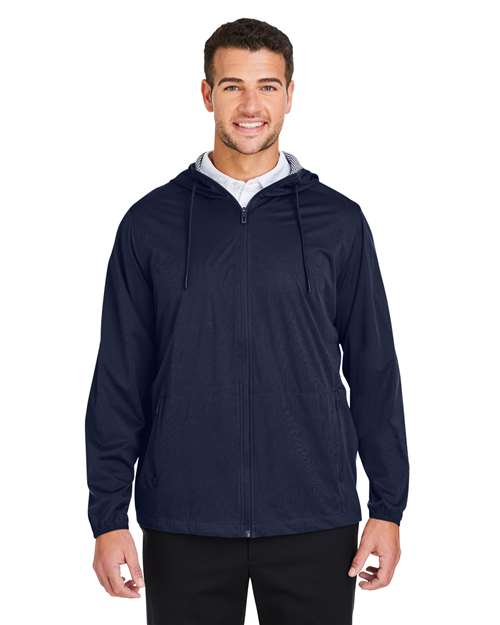 Men's Network Lightweight Jacket - - 14089 Classic Navy Heather 211D3 3-3.9 oz AB Exclusive Brands Adjustable CA New ab Full-Zips Hooded Jackets Mens & Unisex NE75 New AB North End Outerwear Pockets Polyester - 100% Recycled Spandex Sustainable Materials Water Resistant Windbreakers Zips