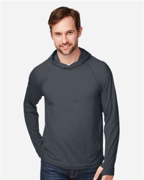 North End NE105, Unisex Jaq Stretch Performance Hooded Long Sleeve T-shirt, Carbon