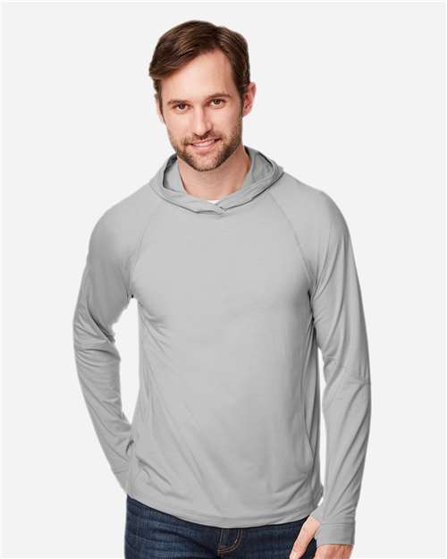 North End NE105, Unisex Jaq Stretch Performance Hooded Long Sleeve T-shirt, Platinum