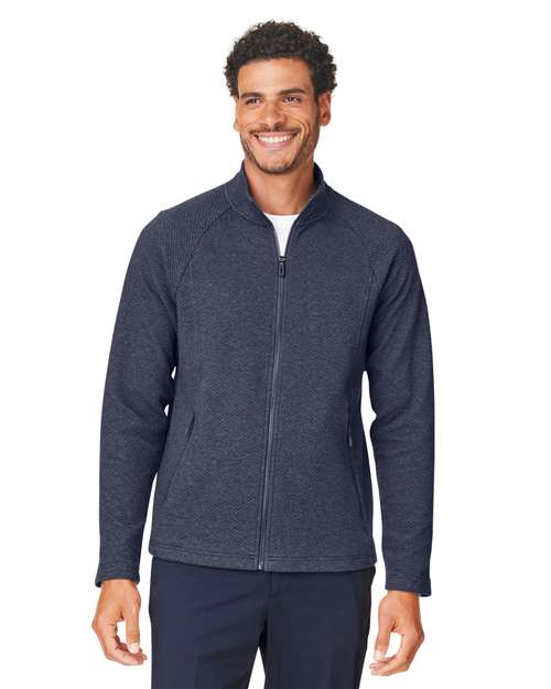 Men's Spirit Textured Full-Zip - - 14117 Classic Navy Heather 209D3 8-8.9 oz AB Exclusive Brands Activewear CA New ab Cotton Full-Zips Jackets Knit Long Sleeves Mens & Unisex NE727 New AB North End Outerwear Performance Pockets Polos & Knits Polyester Socially Conscious Manufacturing Spandex Sun/UV Protection Sustainable Materials Sustainable Styles Tops Zips