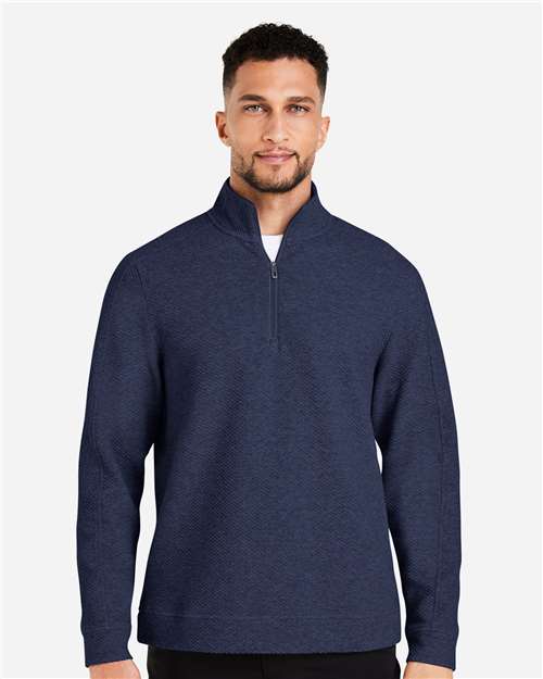 North End NE725, Men's Spirit Textured Quarter-zip Pullover, Classic Navy Heather