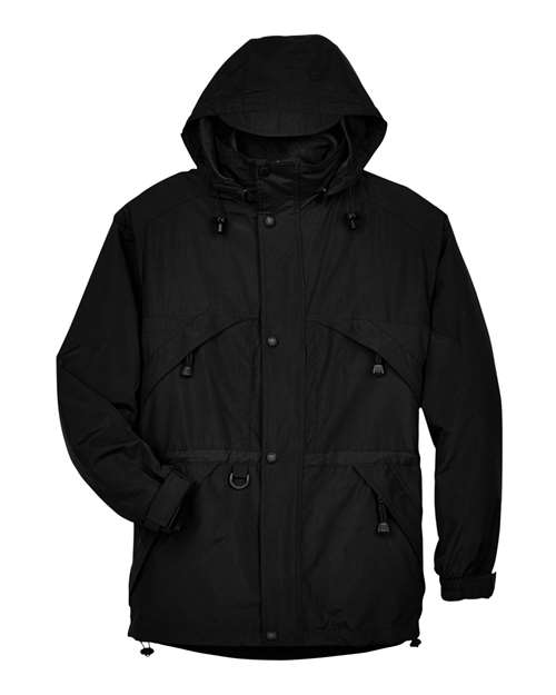 North End 88007, Men's 3-in-1 Parka With Dobby Trim, Black