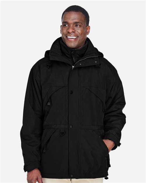 North End 88007, Men's 3-in-1 Parka With Dobby Trim, Black