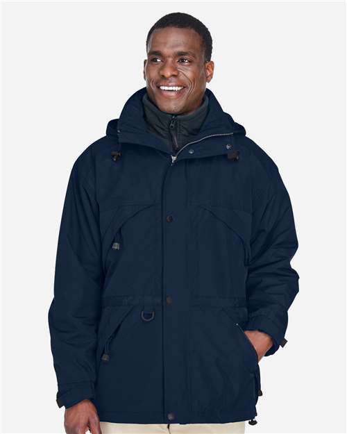 North End 88007, Men's 3-in-1 Parka With Dobby Trim, Midnight Navy