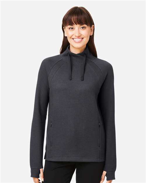 North End NE200W, Women's Rhythm Waffle Cross-neck Pullover, Carbon