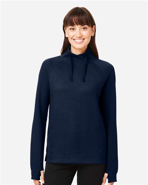 North End NE200W, Women's Rhythm Waffle Cross-neck Pullover, Classic Navy