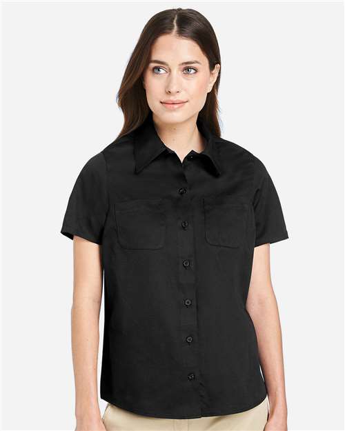 Harriton M585W, Women's Advantage Il Short Sleeve Dress Shirt, Black