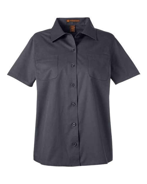 Harriton M585W, Women's Advantage Il Short Sleeve Dress Shirt, Dark Charcoal