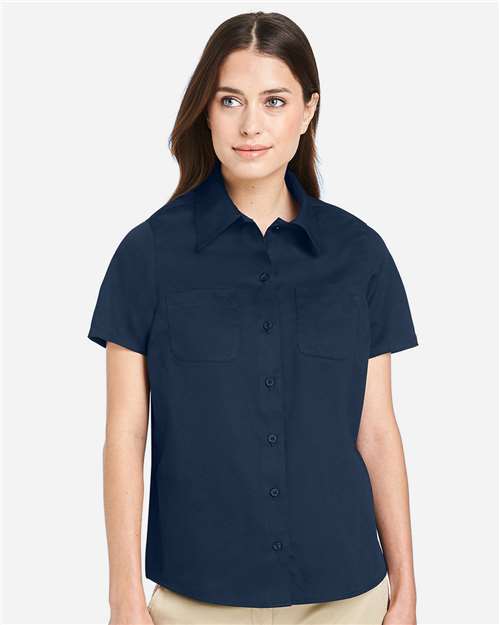 Harriton M585W, Women's Advantage Il Short Sleeve Dress Shirt, Dark Navy