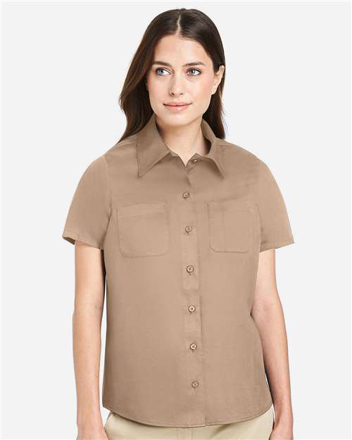 Harriton M585W, Women's Advantage Il Short Sleeve Dress Shirt, Khaki
