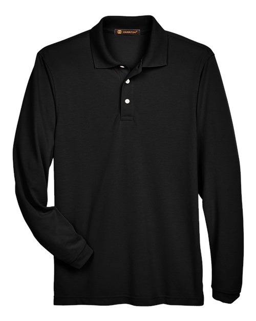 Harriton M265L, Men's Easy Blend Long Sleeve Polo, Black