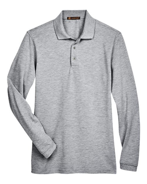 Harriton M265L, Men's Easy Blend Long Sleeve Polo, Grey Heather
