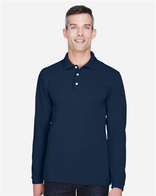 Harriton M265L, Men's Easy Blend Long Sleeve Polo, Navy