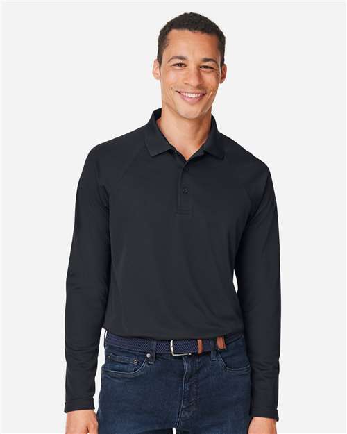 Harriton M208L, Men's Charge Snag And Soil Protect Long Sleeve Polo, Black