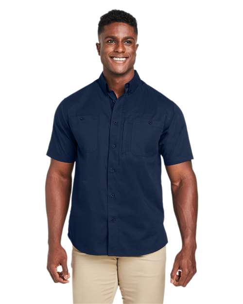 Men's Advantage IL Short Sleeve Work Shirt - - 14200 Dark Navy 262B9 4-4.9 oz AB Exclusive Brands CA New ab Cotton Dress Shirts Harriton M585 Mens & Unisex New AB Pockets Polyester Short Sleeves Stain Resistant Tops Workwear Wovens Wovens & Dress Shirts Wrinkle Free Zips