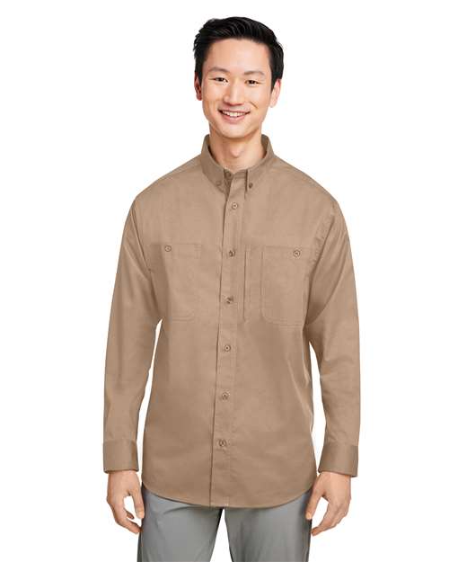 Men's Advantage IL Workshirt - - 14202 Khaki 263B9 4-4.9 oz AB Exclusive Brands CA New ab Cotton Dress Shirts Harriton Long Sleeves M585L Mens & Unisex New AB Pockets Polyester S&S Exclusive Brands Stain Resistant Tops Workwear Wovens Wovens & Dress Shirts Wrinkle Free Zips