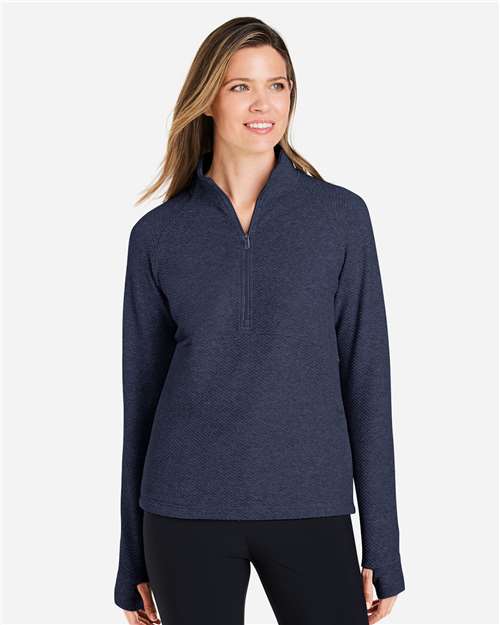 North End NE725W, Women's Spirit Textured Quarter-zip Pullover, Classic Navy Heather
