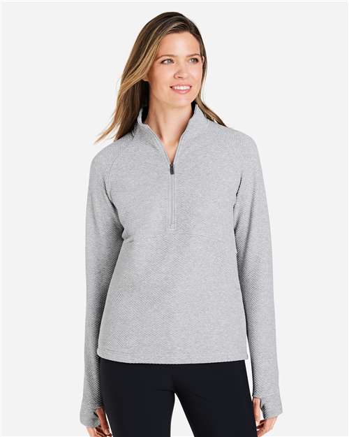 North End NE725W, Women's Spirit Textured Quarter-zip Pullover, Platinum Heather