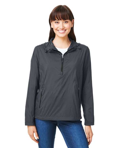 Women's Aura Lightweight Packable Anorak - - 14296 Carbon Black 214D3 AB Exclusive Brands CA New ab Hooded Jackets NE810W New AB North End Nylon Outerwear Packables Pullovers Quarter-Zips Rain Coats Recycled Water Resistant Womens Zips