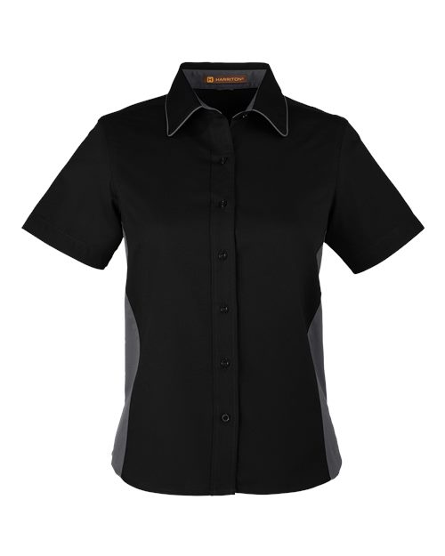 Harriton M586W, Women's Flash Il Colorblock Shirt, Black/ Dark Charcoal