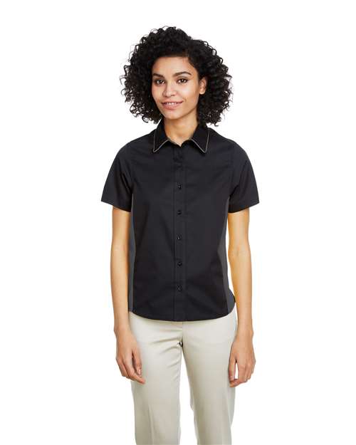 Women's Flash IL Colorblock Shirt - - 14318 Black Dark Charcoal 268B9 4-4.9 oz AB Exclusive Brands CA New ab Cotton Dress Shirts Harriton M586W New AB Polyester Short Sleeves Stain Resistant Tops Womens Workwear Wovens Wovens & Dress Shirts Wrinkle Free