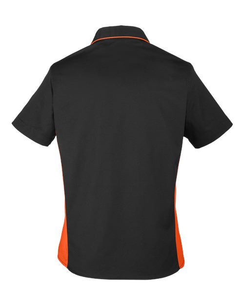 Harriton M586W, Women's Flash Il Colorblock Shirt, Black/ Team Orange