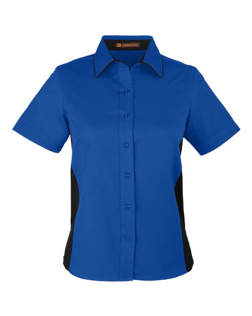 Harriton M586W, Women's Flash Il Colorblock Shirt, True Royal/ Black