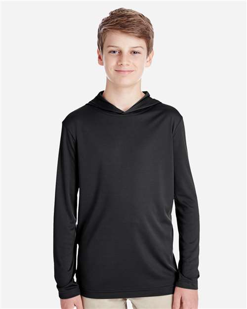 Team 365 TT41Y, Youth Zone Performance Hooded Long Sleeve T-shirt, Black