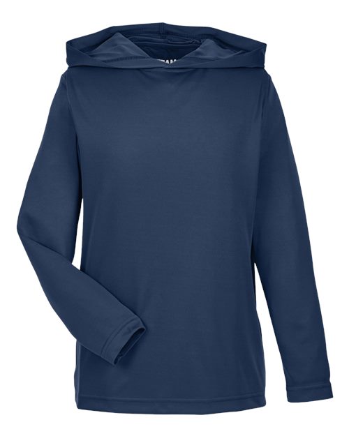 Team 365 TT41Y, Youth Zone Performance Hooded Long Sleeve T-shirt, Sport Dark Navy