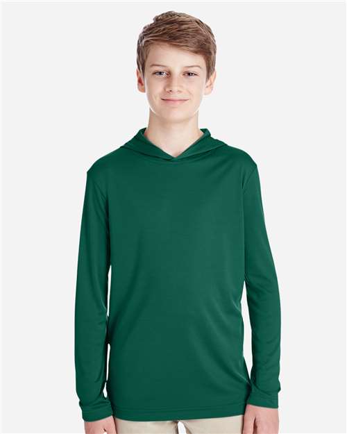 Team 365 TT41Y, Youth Zone Performance Hooded Long Sleeve T-shirt, Sport Forest