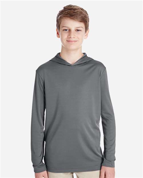 Team 365 TT41Y, Youth Zone Performance Hooded Long Sleeve T-shirt, Sport Graphite