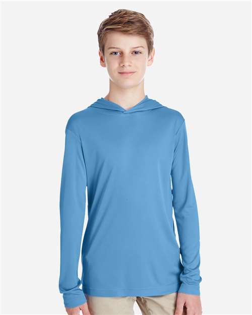 Team 365 TT41Y, Youth Zone Performance Hooded Long Sleeve T-shirt, Sport Light Blue