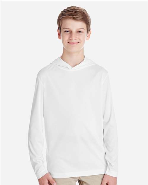 Team 365 TT41Y, Youth Zone Performance Hooded Long Sleeve T-shirt, White