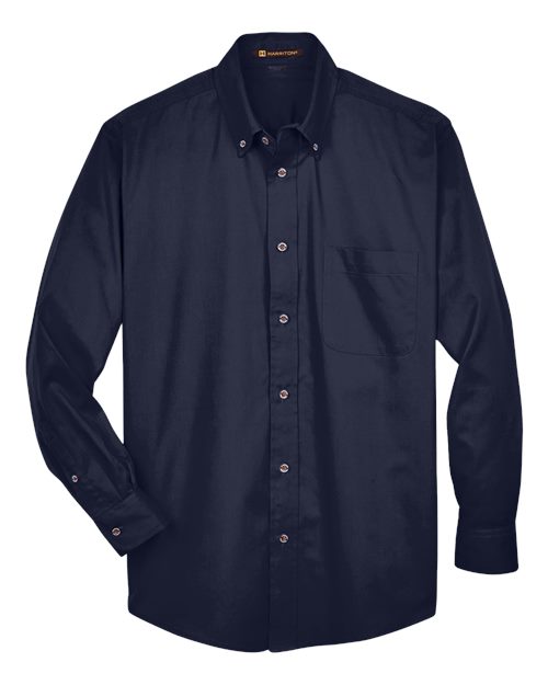 Harriton M500T, Men's Tall Easy Blend Twill Dress Shirt, Navy