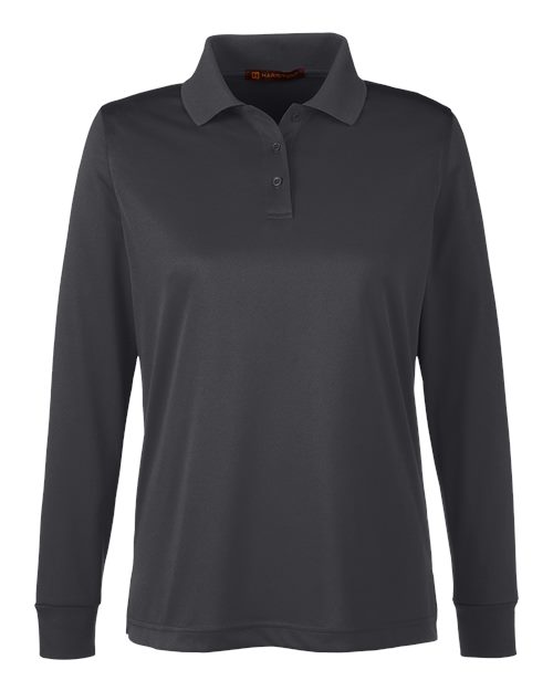 Harriton M348LW, Women's Advantage Snag Protection Plus Il Long Sleeve Polo, Dark Charcoal