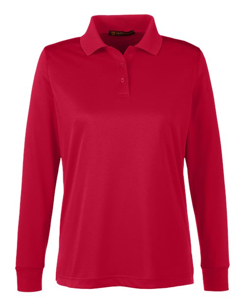 Harriton M348LW, Women's Advantage Snag Protection Plus Il Long Sleeve Polo, Red