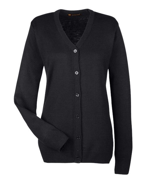 Harriton M425W, Women's Pilbloc V-neck Button Cardigan Sweater, Black