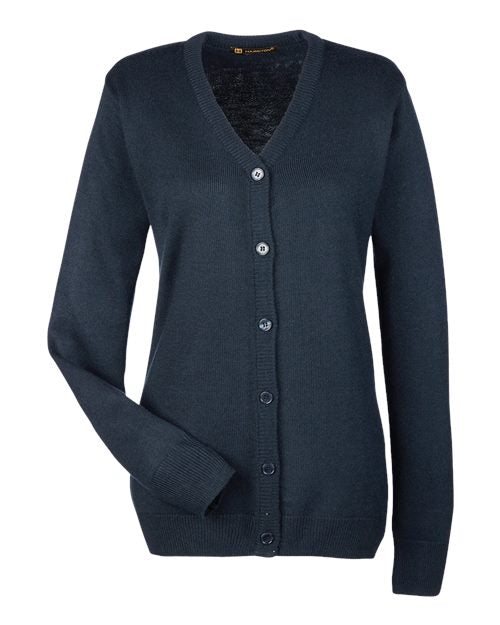 Harriton M425W, Women's Pilbloc V-neck Button Cardigan Sweater, Dark Navy