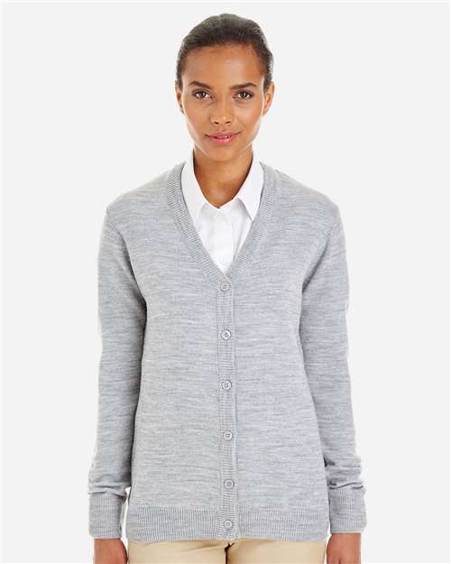 Harriton M425W, Women's Pilbloc V-neck Button Cardigan Sweater, Grey Heather