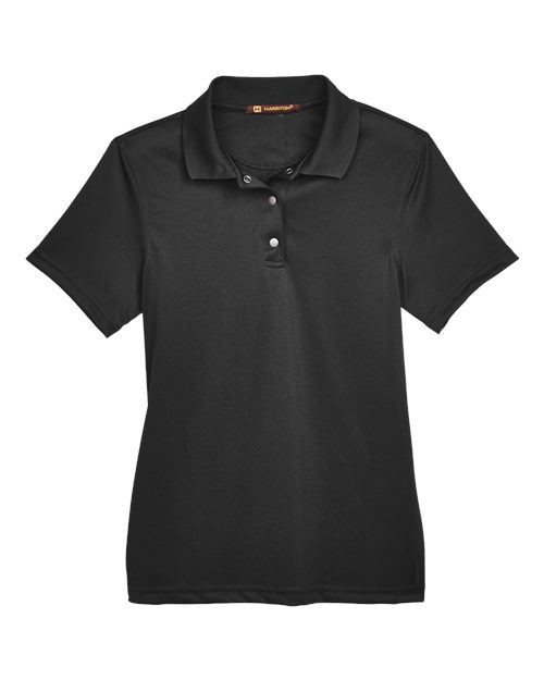Harriton M345W, Women's Advantage Snag Protection Plus Il Snap Placket Polo, Black